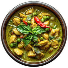 Thai Green Curry with Chicken and Spinach Isolated on Transparent Background