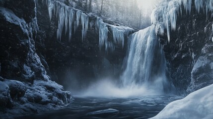 Fototapeta premium Frozen Waterfall Winter Wonderland Scene Icy Cliffs