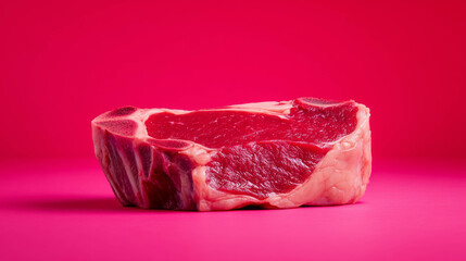 Obraz premium Fresh steak isolated on vibrant pink background for design and culinary concepts