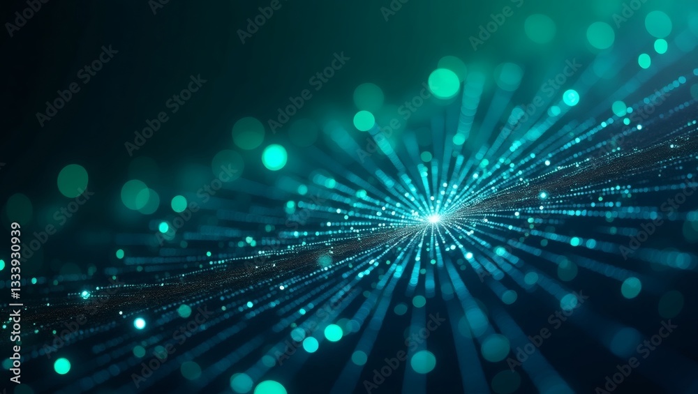 Poster a digital abstract background with blue glowing lines and bokeh lights, suggesting connection and data flow