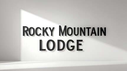 Rocky Mountain Lodge sign with striking shadow on a minimalist surface