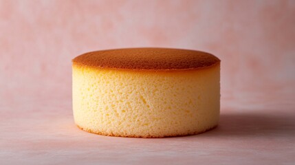 A souffle-like Japanese sponge cake with an ultra-soft airy texture, perfectly golden top, captured in ultra-high detail against a neutral background