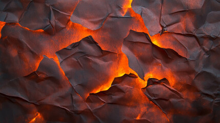 Fiery texture of burnt paper with luminous reflections for artistic design