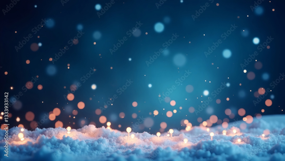 Poster a magical winter scene with glowing lights and soft snow. the image evokes a sense of wonder and ser