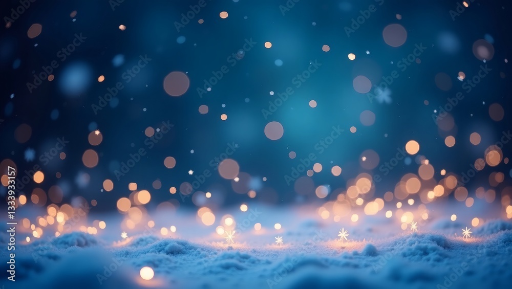 Poster an ethereal night sky with bokeh lights and soft clouds, creating a magical atmosphere. The image captures a sense of wonder and serenity.