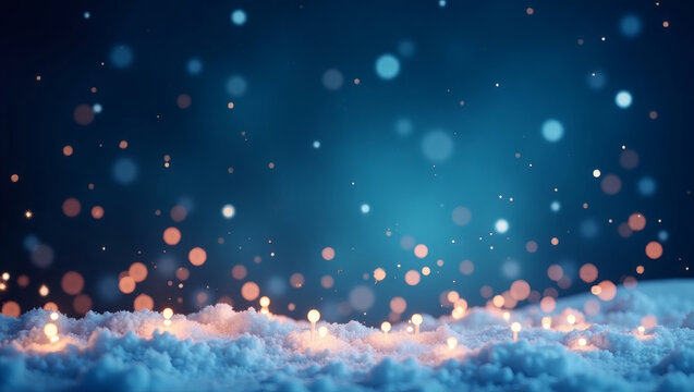 a magical winter scene with glowing lights and soft snow. The image evokes a sense of wonder and serenity, perfect for holiday-themed projects
