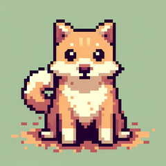  Pixel art fluffy dog standing with a happy expression.