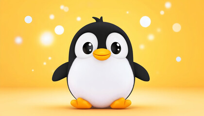Naklejka premium Cute cartoon penguin on yellow background. Possible use Children's book illustration, greeting card, etc.