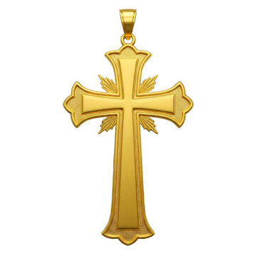 golden cross isolated on transparent, PNG