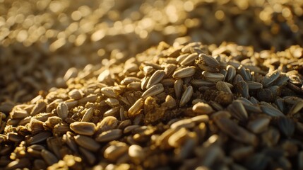 Obraz premium Close-up View of Freshly Harvested Sunflower Seeds on Display