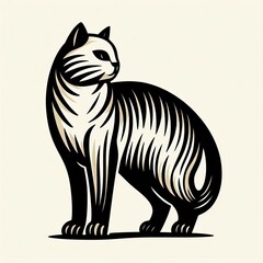  Woodcut Style Cat Illustration
