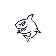 angry shark line art on white background