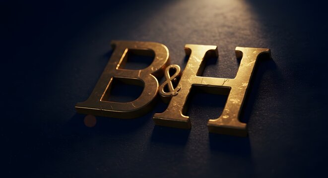 Golden Bh Letters on Dark Surface Displaying Elegant Texture