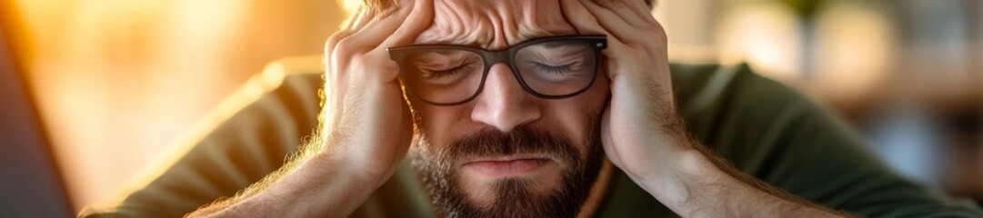 Man Experiencing Digital Eye Strain from Prolonged Screen Time. Generative AI