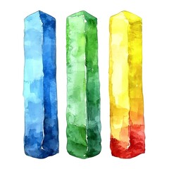 Fototapeta premium Abstract Watercolor Columns Blue, Green, and Yellow-Red Gradient Design Elements.