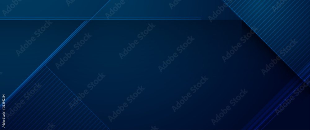Poster vector abstract geometric shape, line, light effect on dark blue gradient color for banner, wallpape