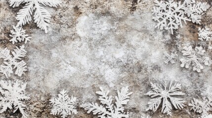 Winter snowflakes border on textured background