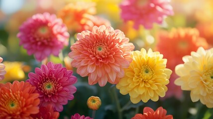 Vibrant Chrysanthemum Blossom Field in Full Bloom under Bright Sunlight