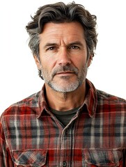 Fototapeta premium Portrait of a Caucasian Man with a Wrinkled Forehead and Medium Length Hair Showing Age and Wisdom