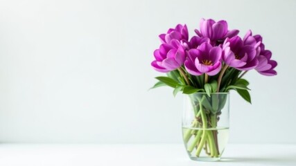 Obraz premium purple flowers in a vase on a white background