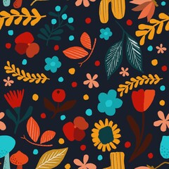 Simple Pattern Flowers on a black background 
