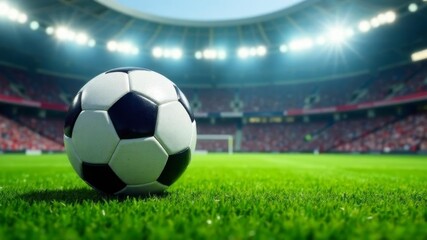 Fototapeta premium soccer ball against stadium background