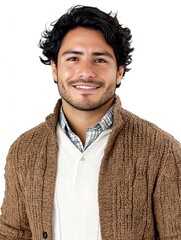 Smiling Hispanic Man in Cardigan Happy and Friendly Portrait