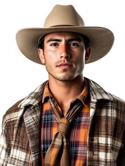 Hispanic Man in Wide Brim Hat and Bolo Tie Authentic Portrait