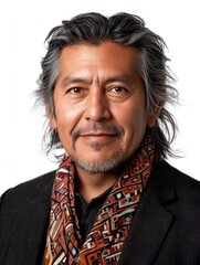 Portrait of Native American Man in Traditional Patterned Scarf