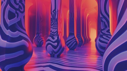 Abstract Purple and Orange 3d Art Hallway Digital Wallpaper