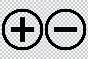 Set of plus and minus symbols. Add and remove button icons isolated. Plus sign and minus sign icons, buttons isolated on a white background.
