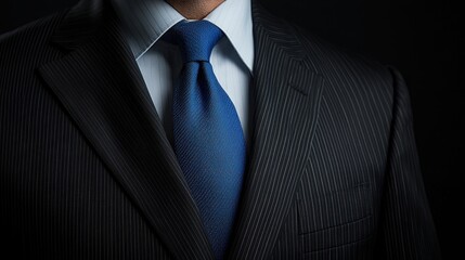 Elegant suit with blue tie in focus