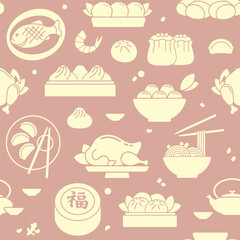 Seamless background with traditional Chinese dishes. Vector pattern