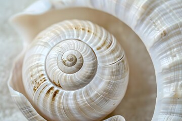 Seashell's Spiral: A Close-Up View of Nature's Geometry, Revealing Intricate Details and Textured Patterns in Exquisite Detail, Showcasing the Beauty of Coastal Wonders.
