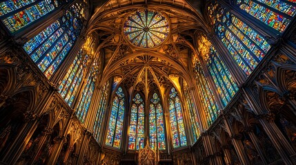 44. A grand but decaying cathedral with its stained glass windows cracked and dusty