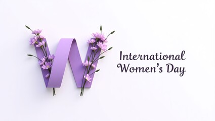 Celebrate International Women's Day with Purple Ribbon 'W' and Beautiful Flowers