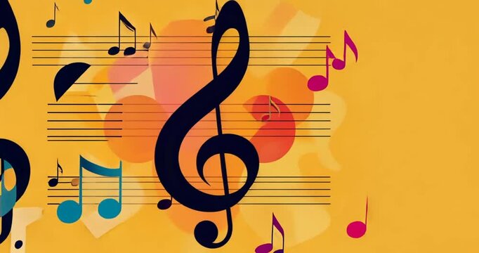 Abstract Colorful Music Background with Treble Clef and Notes