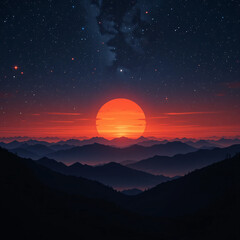 Fototapeta premium Sunrise and sunset over the mountains with a colorful sky