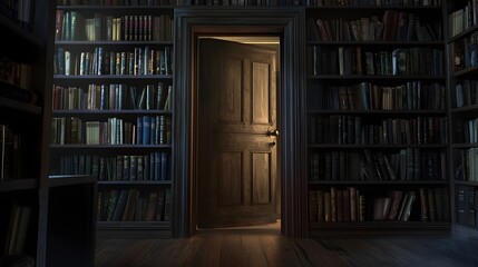 61. A secret passage hidden behind a bookshelf, leading into an unknown darkness