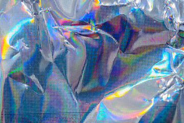 Holographic rainbow wrinkled foil iridescent texture abstract hologram background