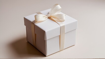 Elegant white gift box mockup with a tag and green leaves for branding or packaging design.