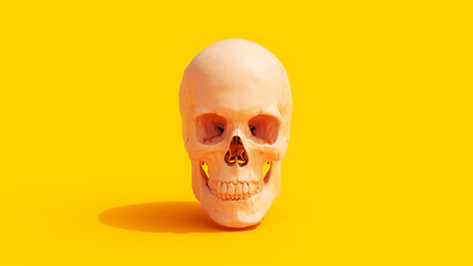 skull male vivid yellow background peach color 3d illustration