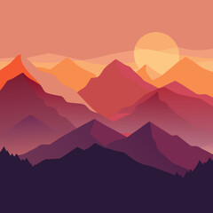 Minimalist Mountain Range &ndash; Layered Silhouettes at Peaceful Sunrise Vector Design
