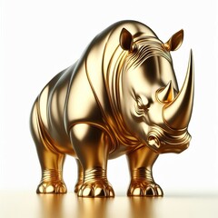 Obraz premium 3d metallic gold brave and strong Rhino on a white background