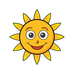 Vector cute smiling sun with face. Funny childish suns in flat design. Sun clip art
