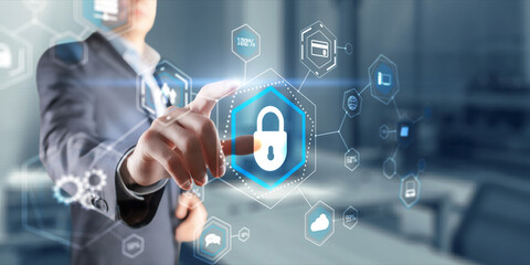 Digital security concept. Futuristic monitor with information data