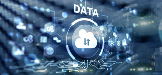 DATA internet concept. Universal background for presentation. Blurred server room background