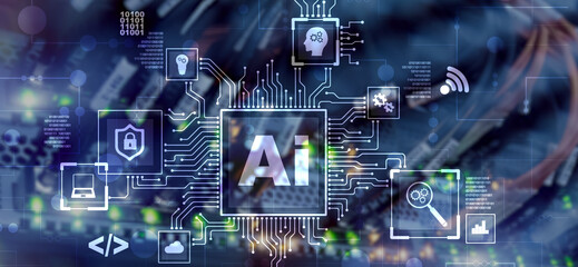 Artificial Intelligence Processor Concept. Abstract server background