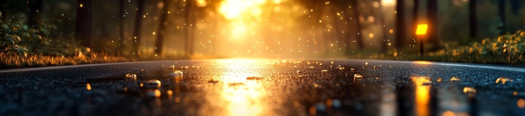 A quiet urban street with a solar-powered streetlight at night. Generative AI