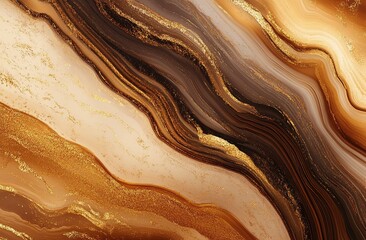 Fluid Gold and Brown Abstract Art: Elegant Swirls and Glitter Texture Background Design